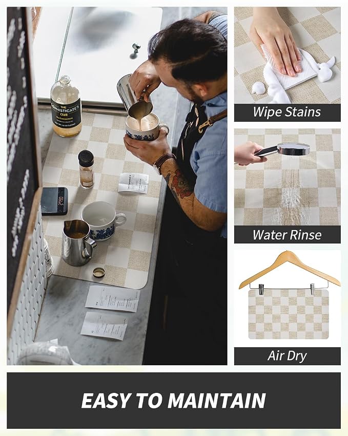 AMOAMI Dish Drying Mat for Kitchen Counter-Coffee Mat Bar Accessories, Hide Stain, Rubber Backed, Absorbent, Fit Under Coffee Maker, Espresso Machine, Pot, Dish Rack,(12x19,Buffalo Beige) - Image 2
