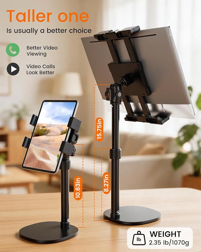 OHLPRO Heavy Duty Portable Monitor Stand for Desk, 22.83" Ultra Tall Tablet Holder with Wide Steel Base, 5.5 LB Capacity, iPad Stand Fits 5-22" Screen, iPad Pro 12.9 13, Office, Kitchen, Drawing - Image 4