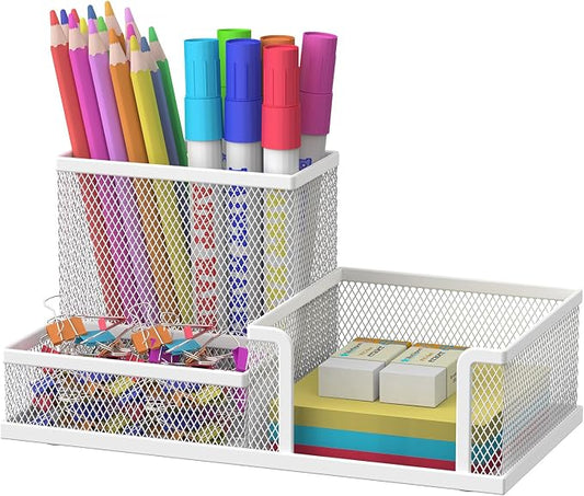 SUPEASY Pen Holder Desk Organizer, Office Supplies Pencil Holder with 3 Compartments, Desk Accessories and Workspace Organizers for Home School Classroom, White by SUPEASY