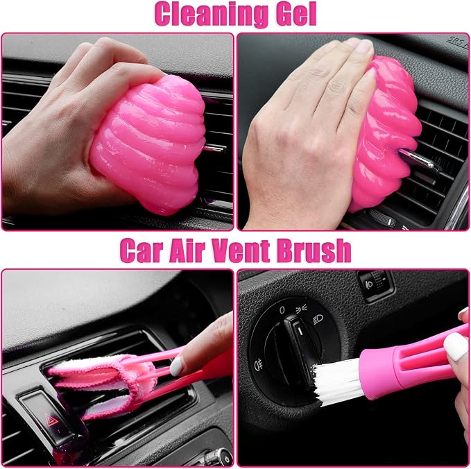 20PCS Car Cleaning Kit, Pink Car Interior Detailing Kit with Drill Brush Set, Windshield Cleaning Tool, Detailing Brushes, Wire Brushes, Cleaning Gel, Complete Cleaning Supplies for Women - Image 6