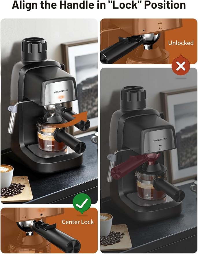 KEENSTAR 3.5Bar Espresso Machine 800W, Compact 4-Cup Espresso Maker Preheat | Fast Heating, Milk Frother Steam Wand, Espresso and Cappuccino Machine for Cappuccino or Latte Black - Image 4