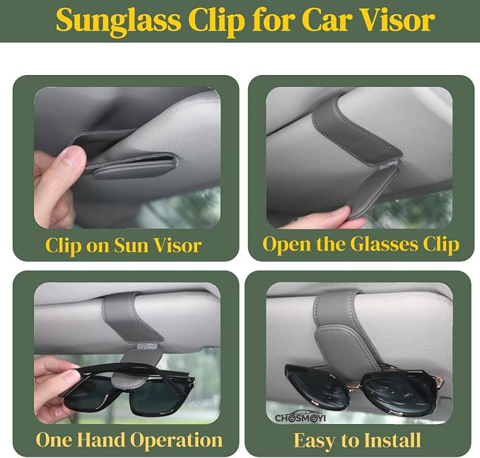 CHOSMOYI Magnetic Leather Sunglass Holder for Car, Sunglasses Clip for Car Visor, Auto Interior Accessories Universal for Different Size Eyeglasses (Grey) - Image 5