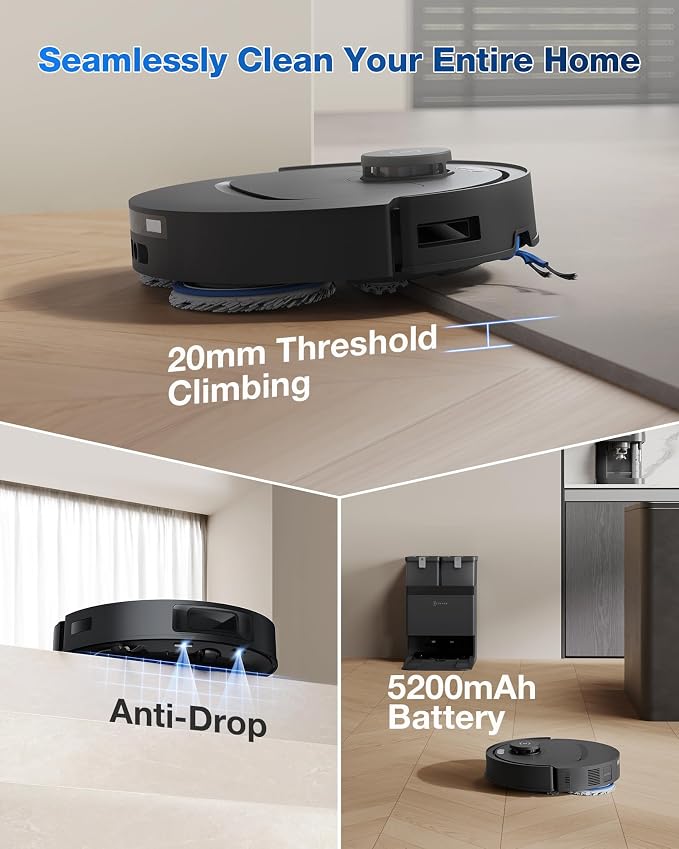 ECOVACS DEEBOT T30e Omni Robot Vacuum and Mop, 25,000Pa Strong Suction, ZeroTangle 3.0 Anti-Tangle for Pet Hair, Self-Empty & Hot Air Drying, Auto Mop Lift, Smart Mapping, for Carpet & Hard Floor - Image 6