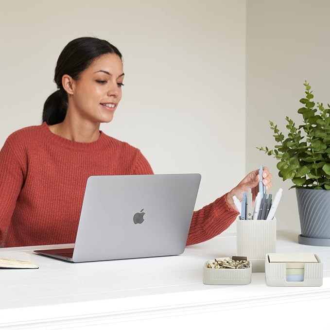 Aesthetic Desk Organizer Set of 3 For Your Office - Sturdy Concrete Desktop Accessories For Women or Men Enhance Any Office Decor - Set incl. Pen Holder, Paperclip Storage and Sticky Note Holder - Image 4