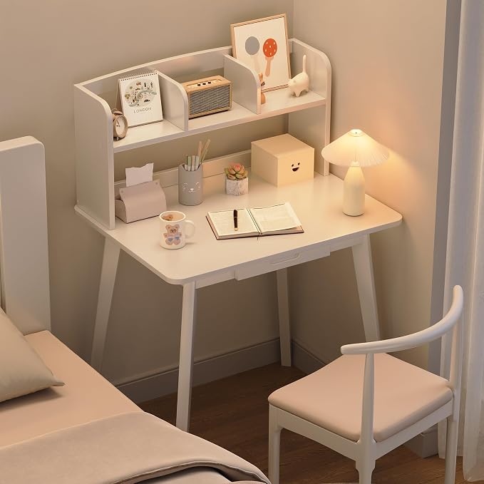 IOTXY Small Writing Desk with Hutch - 31.5" Work Computer Study Table | White , Storage Drawer, Space-saving for Home and Office, with Bookshelves - Image 7