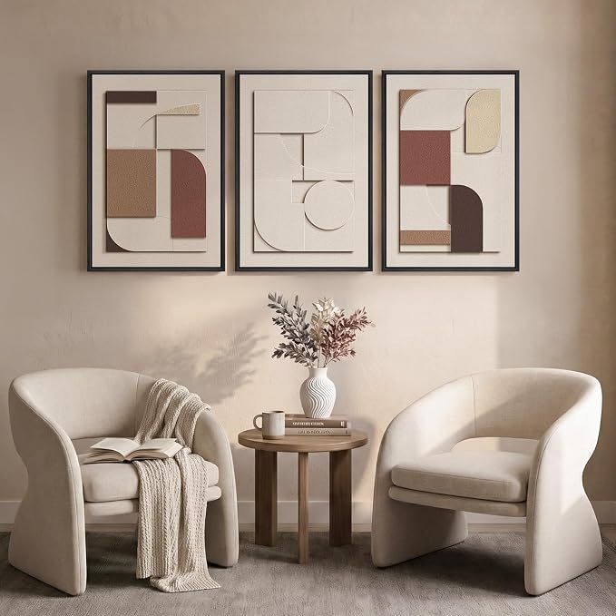 3D Textured Framed Neutral Wall Art, Brown Tan Beige Geometric Texture Artwork for Walls, 3 Piece Minimalist Modern Sandstone Art Painting for Living Room Hallway Office Kitchen Wall Decor, 16x24 Inch - Image 5