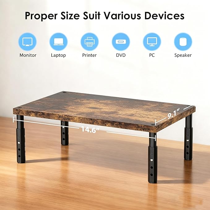 OPNICE Adjustable Monitor Stand Riser for Desk, Computer & Laptop Stand, Desk Organizers and Accessories, Office Desk Accessories & Workspace Organizer for Home Office, Brown Wood - Image 7