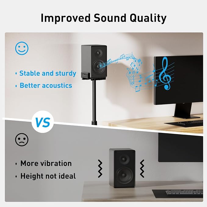 PERLESMITH Universal Speaker Stands for Surround Sound -Height Adjustable Extend 33.3”to 45.1”, Floor Speaker Stand for Satellite & Studio & Bookshelf Speakers up to 11LBS,1 Pair Black, PSSS2 - Image 7