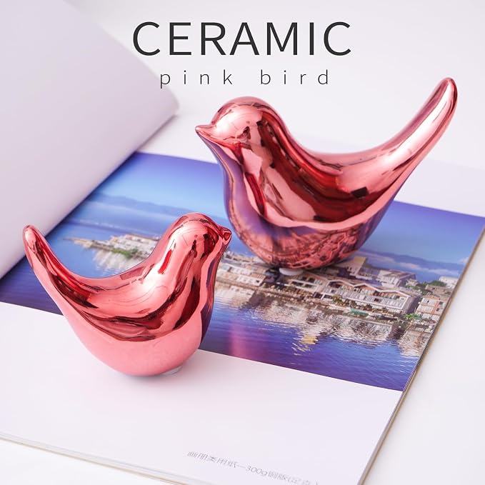 Notakia Small Birds Statues Pink Home Decor Modern Style Decorative Ornaments for Living Room, Bedroom, Office Desktop, Cabinets (2Pcs Pink Birds) - Image 7