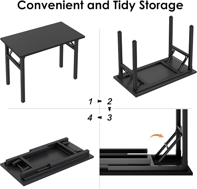 Need Office Computer Desk 35.8 Inch Sturdy Folding Laptop Table Black | Black Frame Writing Gaming Work Table/Foldable Home Office Desk/Sewing Table, No Assembly Required - Image 6
