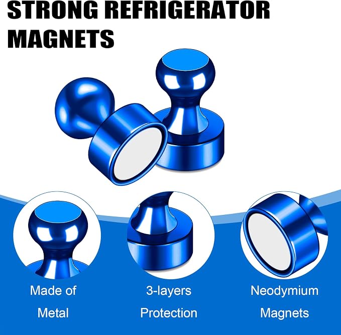 LOVIMAG Fridge Magnets 20Pcs, Magnet for Refrigerator Whiteboard, Blue | Small Strong Neodymium Metal Cute Push Pin for Classroom, Kitchen, Accessories Decorative, Office, Calendar - Image 4