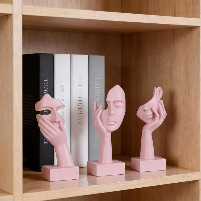 3 Pcs Thinker Small Statue Set - Pink Art Abstract Home Accent Figurines for Decor Woman Apartment Bookshelf Floating Shelf Coffee Table Office Desk Bathroom Counter Decor (3 Pcs Pink, 6") - Image 2