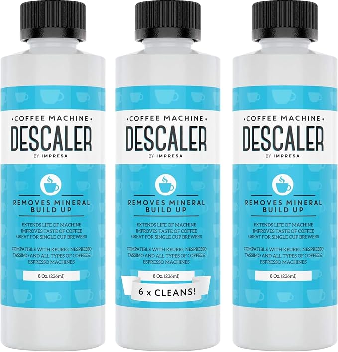 IMPRESA Coffee Machine Descaler - Machine-Safe Formula & Descaling Solution - Universal Descaler for Coffee Maker Compatible with Keurig, Nespresso, Breville & More - 3 Pack, 6 Uses, Made in USA by IMPRESA