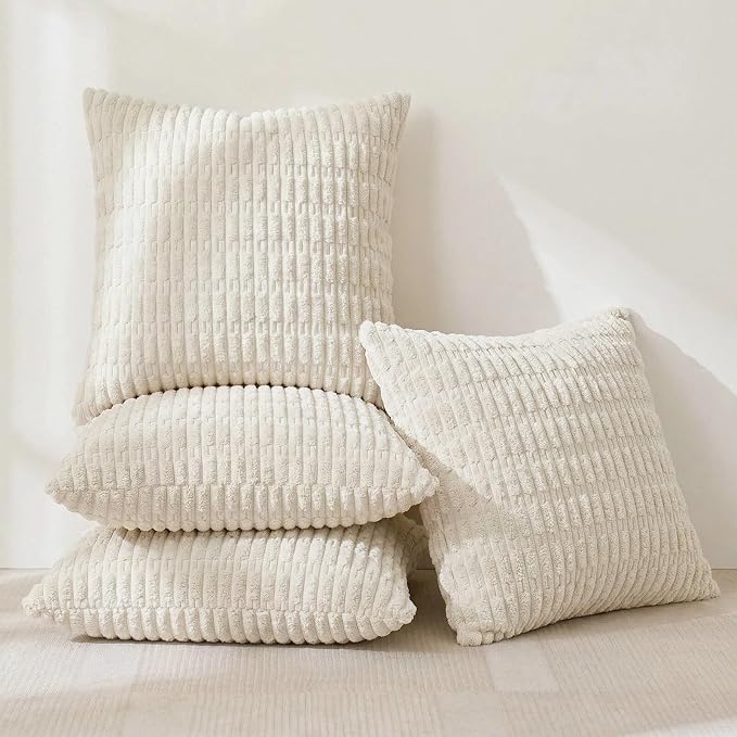 Fancy Homi 4 Packs Decorative Throw Pillow Covers for Living Room Couch Bed, Modern Farmhouse Boho Home Décor Accent Cushion Case, 14" x 14", Cream - Image 2
