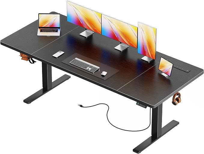 Huuger 71 X 30 Inch Electric Standing Desk with Power Outlets and USB-C Port, Height Adjustable Desk, Sit Stand Desk for Home Office, Computer & Gaming Desk with 4 Presets, Stable Steel Frame, Black by Huuger