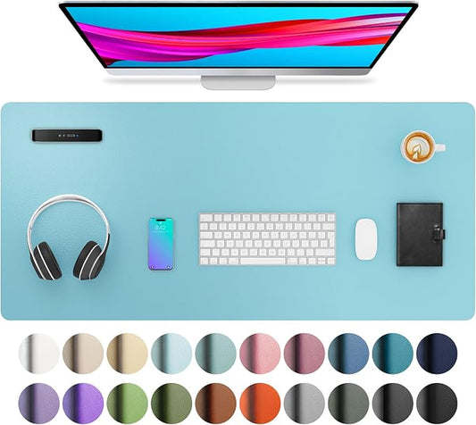 Aothia Large PU Leather Desk Pad Protector – Non-Slip Mouse Pad & Writing Mat for Office/Home, Waterproof, Easy to Clean(36" x 17", Blue Topaz) by AothiaSimpleNaturalUnique