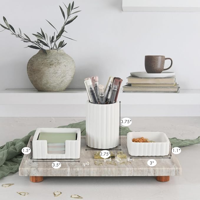 Aesthetic Desk Organizer Set of 3 For Your Office - Sturdy Concrete Desktop Accessories For Women Enhance Any Office Decor - Set incl. Pen Holder, Paperclip Storage & Sticky Note Holder for Teacher - Image 8
