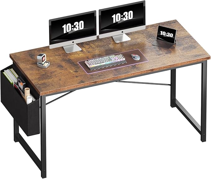 OLIXIS Computer Desk, 55 Inch Gaming Desks for Home Office Small Spaces | Writing Study Craft Work Table, Computer Workstation for Bedroom with Storage Bag, Rustic Brown by OLIXIS