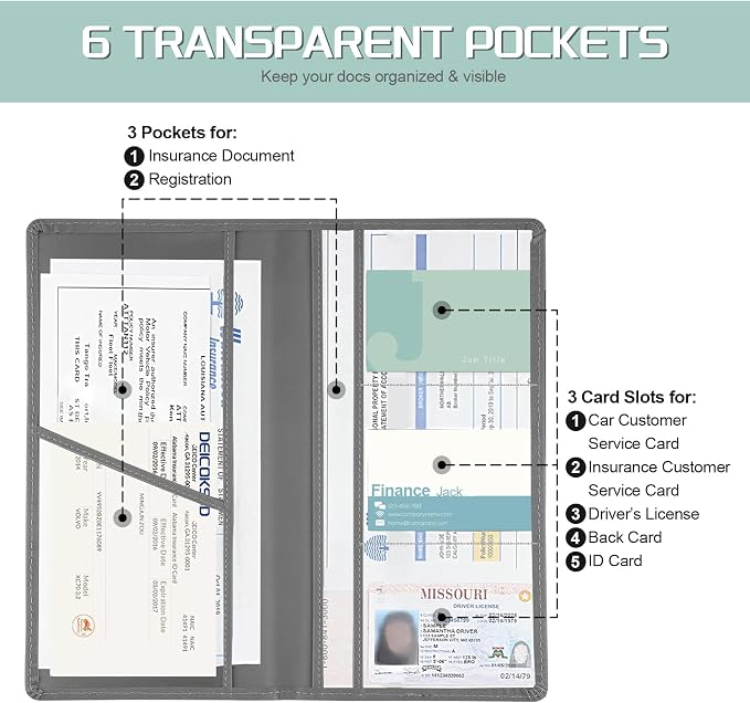 JUSTTOP 1Pack Car Registration and Insurance Holder,Car Document Holder for Cards License with Magnetic Shut,Vehicle Glove Box Car Organizer for Documents, Cards, License(Gray) - Image 5
