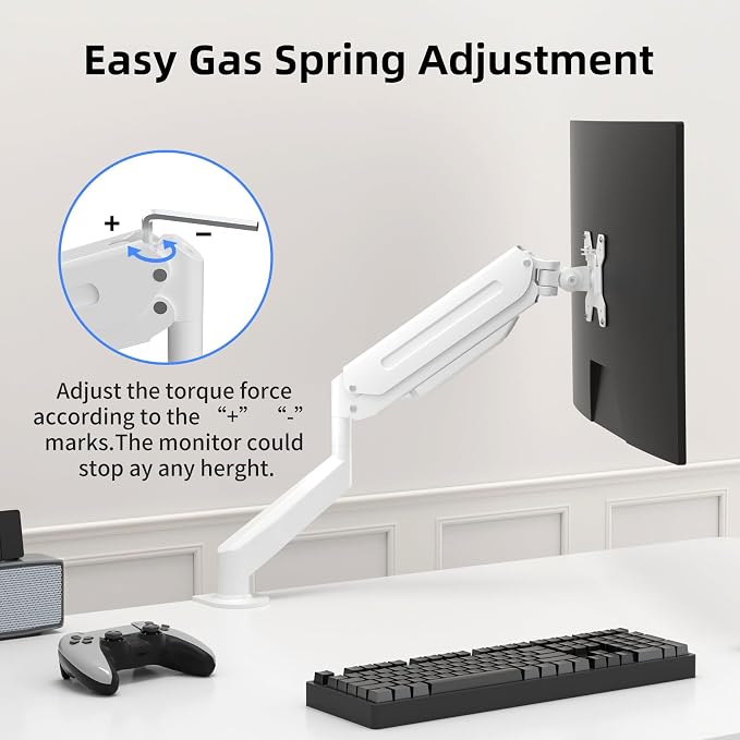 Suptek Single Monitor Mount Adjustable Gas Spring Monitor Arm Desk Mount Stand Fits 17 20 22 23 24 26 27 32 33 inch Monitors,Holds up to 22 lbs,White(MD18W) - Image 5