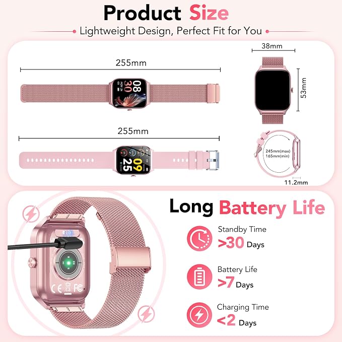 Smart Watch for Women, Answer/Make Call/AI Voice,1.85" HD Smartwatch for iPhone/Samsung/Android, 120+ Sport Modes Fitness Tracker with Heart Rate/Sleep Monitor,IP68 Waterproof (2 Bands) - Image 6