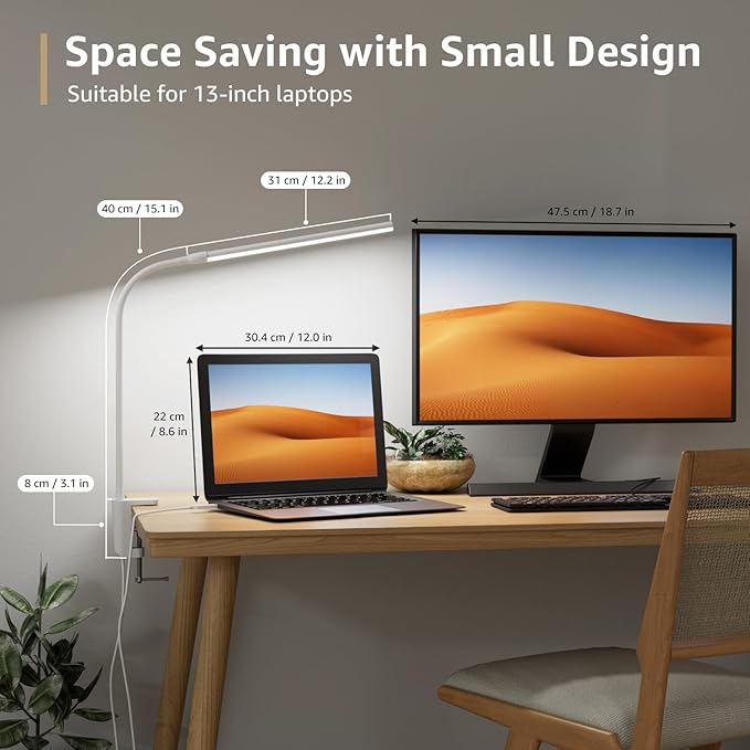 Lepro Small Desk Lamp with Clamp, LED Reading Lamps, 460LM, 5W, White | 3 Color Modes 10 Brightness, Dimmable USB Clip on Desk Light with Gooseneck Swing Arm for Nail, Home Office and Dorm - Image 2