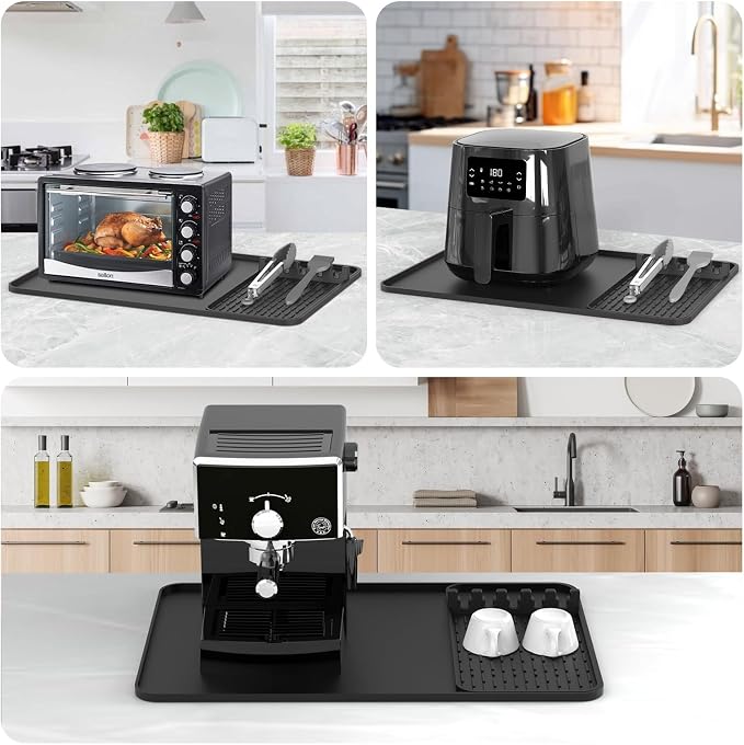 Silicone Grill Coffee Mat, Side Shelf Spatula Mat with Drip Pad - Flat Top Grill Smoker Accessories for Coffee, Bar, BBQ, Cooking, Countertop, Bar Grill Accessories Heat Resistant - Image 2