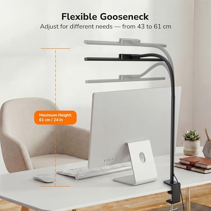Lepro Led Desk Lamp for Home Office, Desk Light with Clamp, 11W 700LM Black | Clip on Task Light, Eye Caring 25 Lighting Modes, Flexible Gooseneck, Architect Lamp for Monitor, Workbench, Draft, Crafts - Image 5