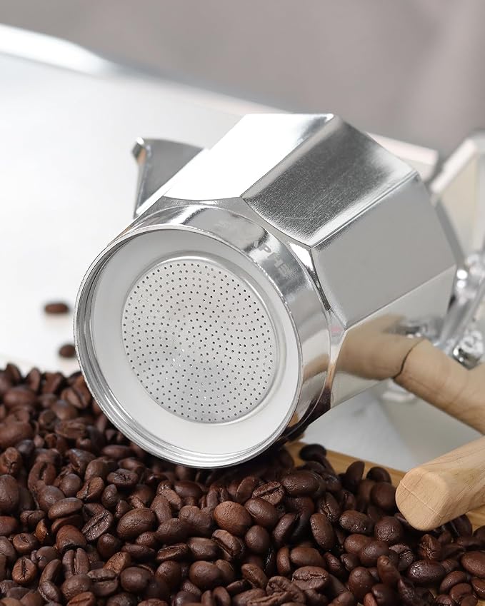 Sivaphe 9 Cup Stovetop Espresso Coffee Maker Replacement Infuser Parts Only for 450ml Aluminum Italian Moka Pot, 1 Filter and 3 Silicone Gasket Seals - Image 2