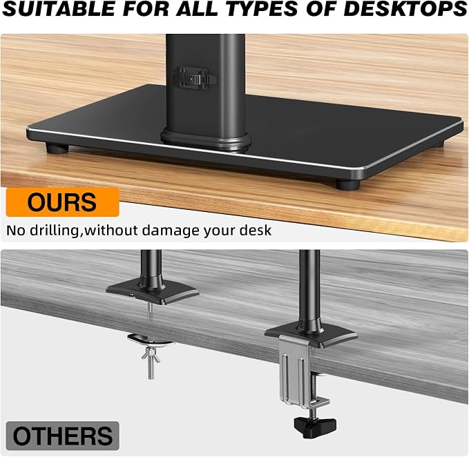 TAVR Furniture Single Monitor Stand VESA Mount for 13-32 Inch Screens | Free-Standing Monitor Riser with Swivel Tilt Rotation Height Adjustable, Universal Desk Stand up to 44lbs, Black - Image 5
