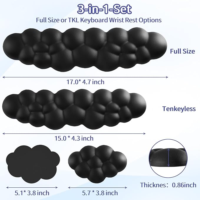 Sushret Cloud Wrist Rest Keyboard, Cloud Keyboard Wrist Pad Set with PU Leather Memory Foam, Cute Arm Rest for Palm Support, PC/Gaming Desk Accessories/Office Setup/Computer Hand Cushion - Black - Image 7