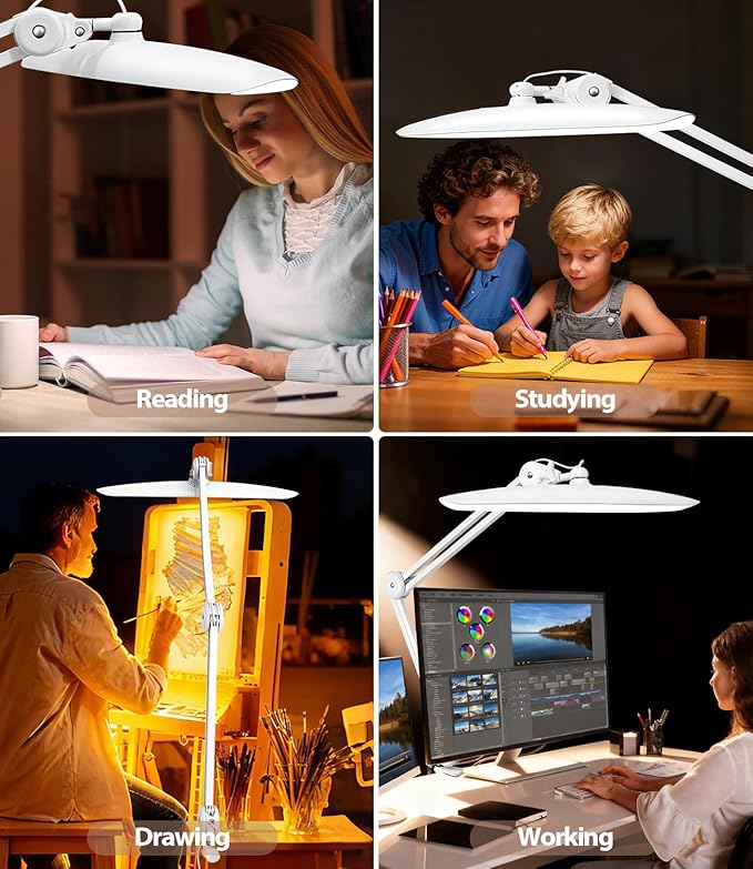 Led Desk Lamp with Clamp, Eye Caring Architect Desk Light for Home Office, Dual Screen Computer Monitor Gooseneck Adjustable Arm 20" LED Lamp, Stepless Dimming, for Nails &Salon, Reading, Workbench - Image 5