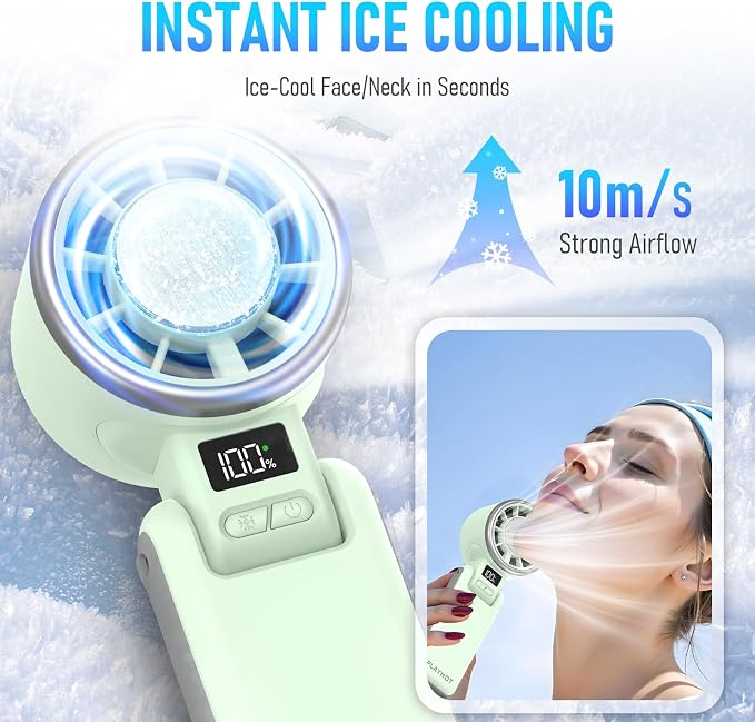 PlayHot Upgraded Portable Handheld Fan with 60°F Ice Cooling, Up tp 12Hrs Hand Held Portables Fans, 5 Speed 25550RPM Powerful Portable Fan Handheld, Hand/Neck/Desk Fan 3 IN 1(Green) - Image 2