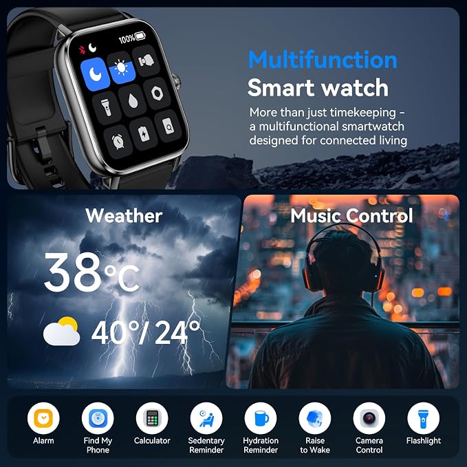 Smart Watches for Men Women with Alexa Built-in, Bluetooth Call, 1.85" HD Touchscreen, 120+ Sport Modes, IP68 Waterproof, 7-Day Battery, 24/7 Heart Rate & Sleep Monitor for Android iPhone (Black) - Image 7
