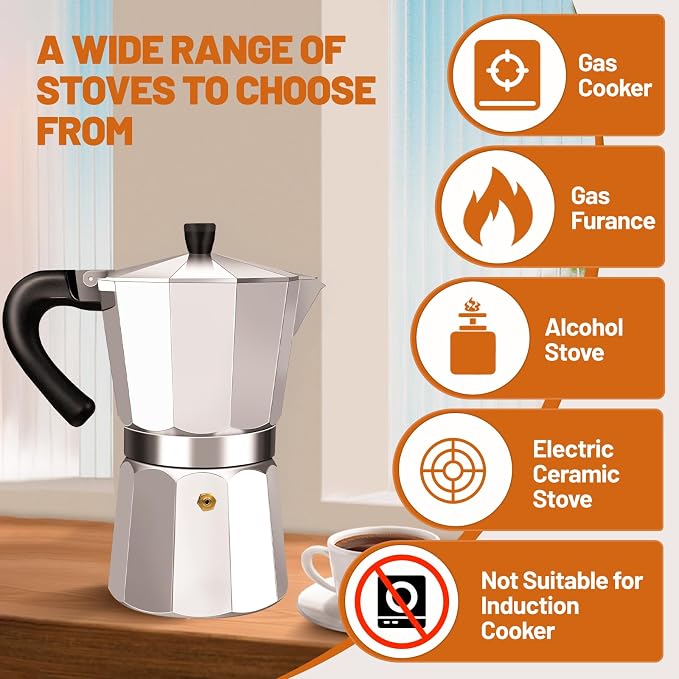 3 Cup Aluminum Espresso Stovetop Moka Pot Express Coffee Maker Percolator Italian Classic Mocha Coffee Machine for Italian and Cuban Cafe Brewing for Home & Camping 150ml 5oz - Image 4