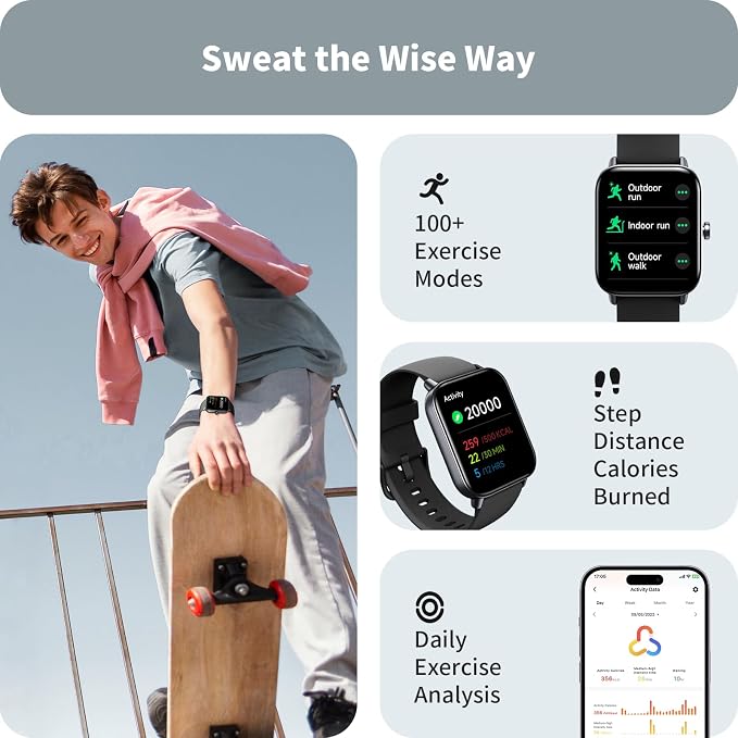 Smart Watches for Men Women, 1.8" Screen Activity Tracker, Heart Rate/Sleep/SpO2 Monitor, Make/Answer Calls, IP68 Waterproof Smartwatch for iPhone & Android, 101+ Sport Modes Fitness Reloj Inteligente - Image 3
