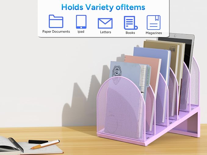 gianotter Desktop File Organizer with 5 Compartments | Desk Organizer Paper Organizer for Desk Workspace Organizers for Office Supplies (Purple, Inclined Style) - Image 7