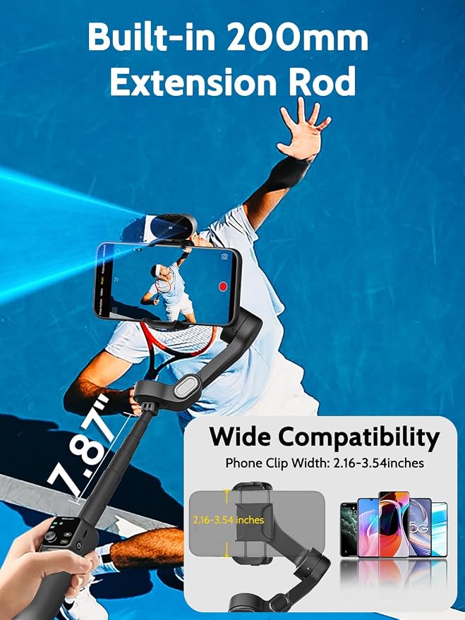 AOCHUAN 3-Axis Gimbal Stabilizer for iPhone & Android,NO APP AI Tracking,7.8' Built-in Extension Rod,Phone Stabilizer for Video Recording,OLED Display,Trigger Button,Sport,Vlogging(Smart V8 AI Black) - Image 4