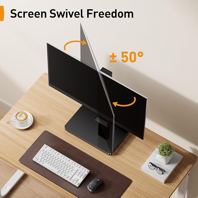 Perlegear Single Monitor Stand for 13–34 inch Screens up to 44 lbs | Heavy-duty steel, swivel, tool-free tilt, 360° rotation, 5 height settings, cable management, max VESA 100x100mm, home office - Image 3