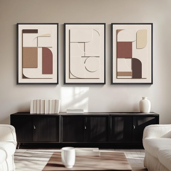 Large Framed 3D Textured Neutral Abstract Wall Art for Living Room, 3 Piece Modern Paintings Artwork for Walls, Minimalist Geometric Pictures for Hallway Office Dining Bedroom Wall Decor 24x36 In - Image 5