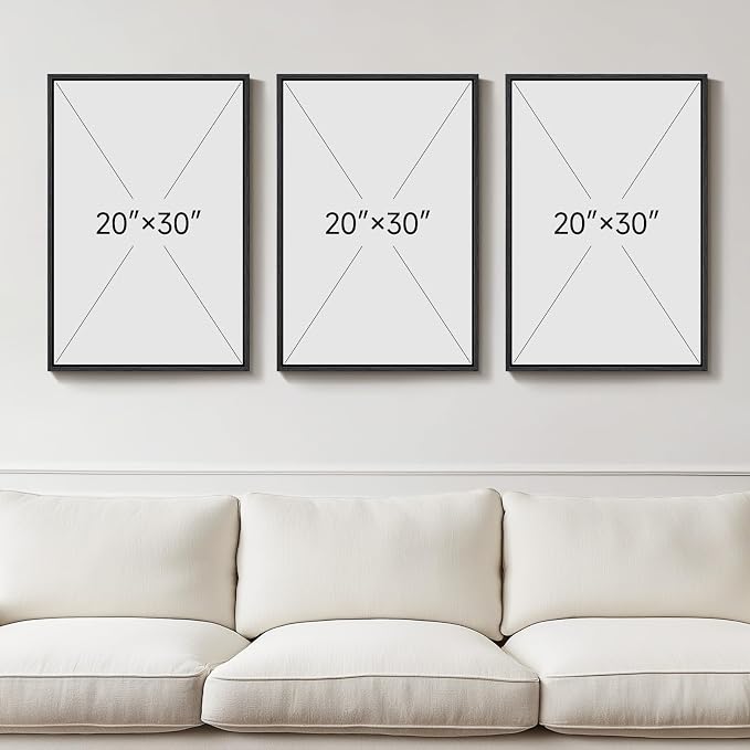 Large Framed Neutral Black and Beige Wall Art, 3 Piece Modern Canvas Prints Paintings Artwork for Walls, Minimalist Boho Geometric Pictures Wall Decor for Living Room Bedroom Home Office 20x30 In - Image 3