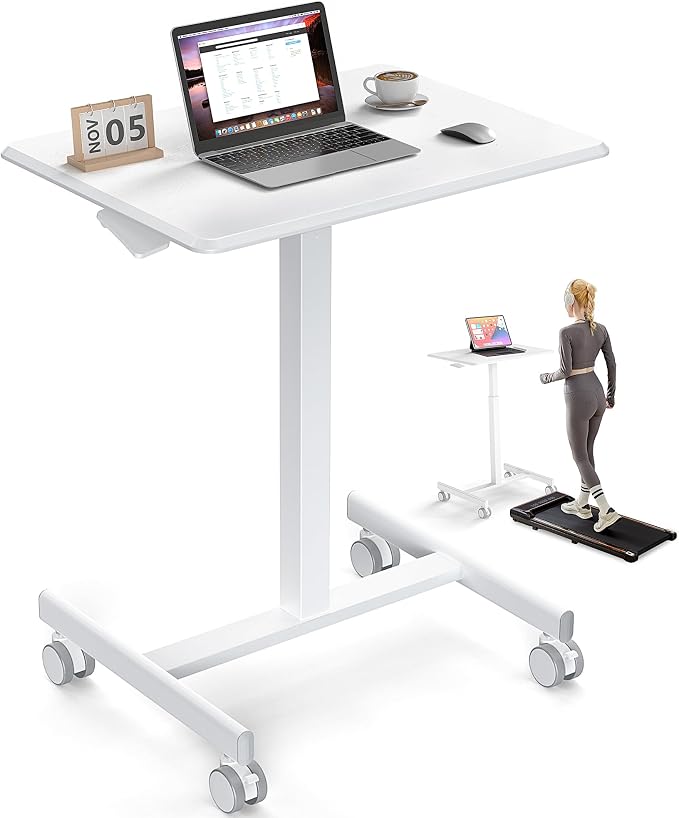 DUMOS Mobile Rolling Desk with Wheels Adjustable Height | Small Standing Desks Portable Laptop PC Table, Computer Workstation for Home Office Small Space, White by DumosLifestyle
