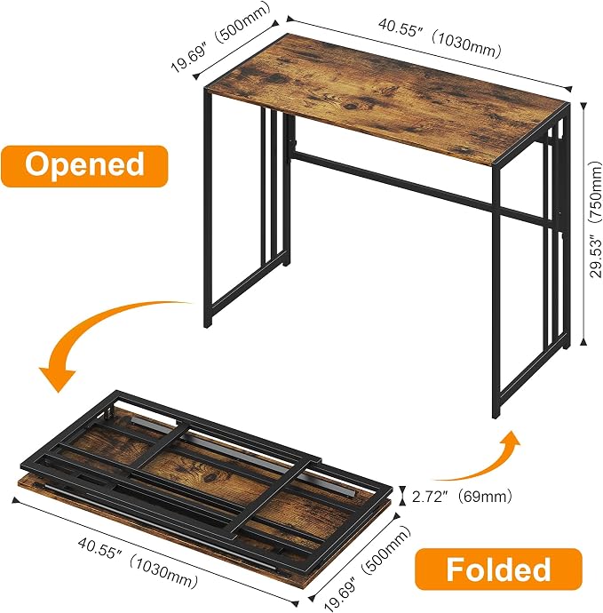 40" Folding Computer Desk No Assembly Needed Foldable Table for Small Space | Small Folding Table for Home Office, Study, Writing, Gaming, Compact RV Living, Camping, Sturdy and Easy Carry, Versatile - Image 3