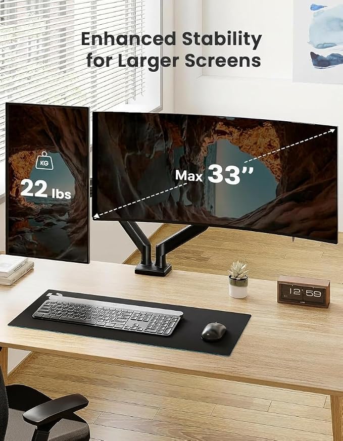 ErGear Dual Monitor Stand up to 33 inches Screen, Load-Bearing Max 22 lbs Each Arm, Adjustable Dual Monitor Mount, Sturdy Steel vesa Monitor Mount with Stable VESA 75x75 100x100mm - Image 2