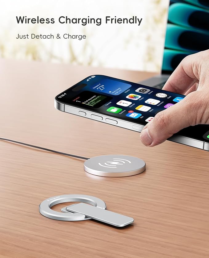 Double-Sided Magnetic Phone Stand Grip, Strong Magnetic Kickstand Desk Holder for Mag&Safe and Smartphone, Foldable Adjustable Design, Silver - Image 7