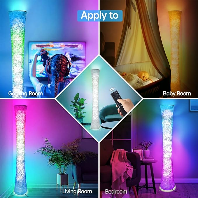 2 Pcs Floor Lamp, 61'' Smart RGB LED Corner Lamp with Music Sync and 16 Million DIY Colors, 3 Color Temperature, APP & Remote Control, Color Changing Standing Floor Lamp for Bedroom Living Room - Image 4