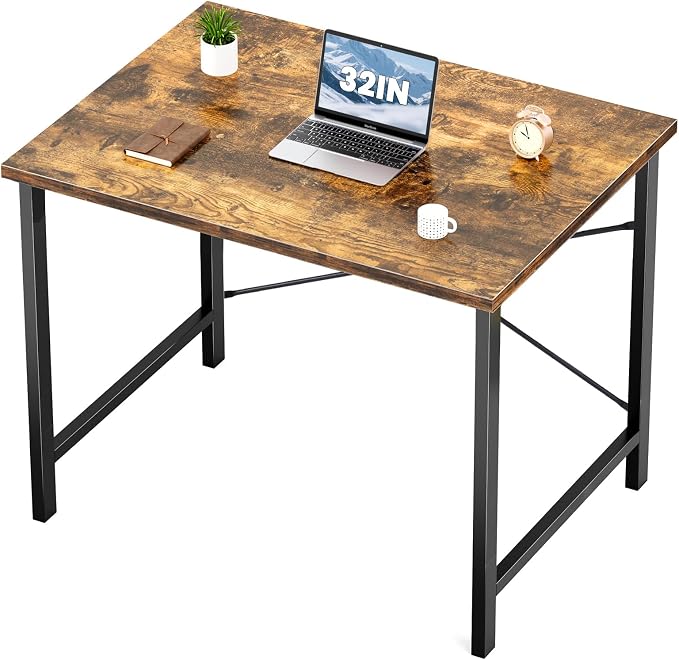 Sweetcrispy 32-Inch Small Computer Desk for Bedroom, Brown | Gaming Writing Work and Study Desk for Home Office, Sturdy Metal Frame and Compact Modern Design with X-Shaped by Sweetcrispy
