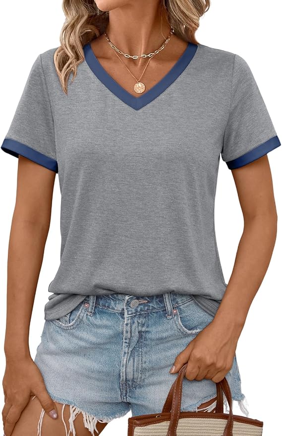 AUTOMET Womens Short Sleeve T-Shirts Summer Tops Casual Soft Tunic V Neck Basic Workout Clothes Spring Fashion Outfits 2026 by AUTOMET