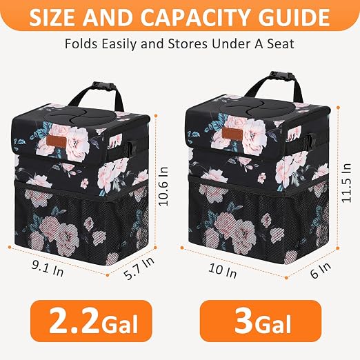 Vankor Car Trash Can for Car Cute,Bag Bin Hanging Waterproof Automotive Garbage Cans Leak Proof Vehicle Trash Can Black Floral - Image 7