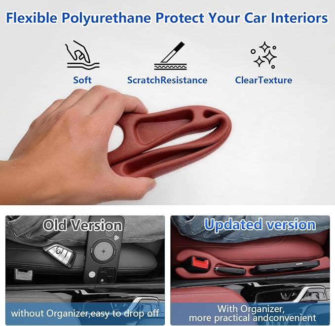 Car Seat Gap Filler Organizer 2Pcs,Car Accessories with Safety Hammer,2 in 1 No Drop Seat Guard with Storage Slot for Phone,Keys,Universal Interior Gap Filler for Cars SUV Truck,Red - Image 7
